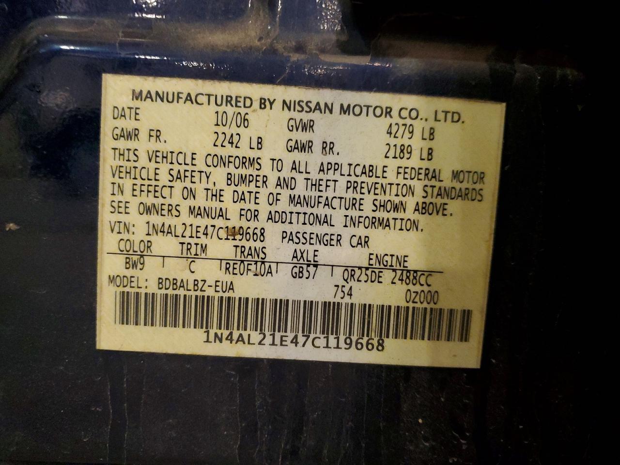 2007 NISSAN ALTIMA
