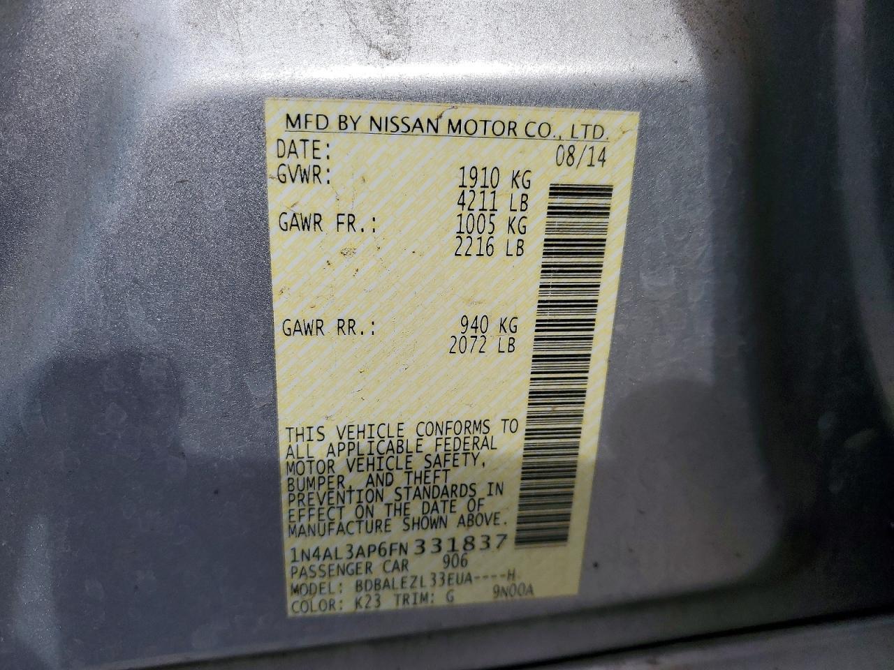 2015 NISSAN ALTIMA