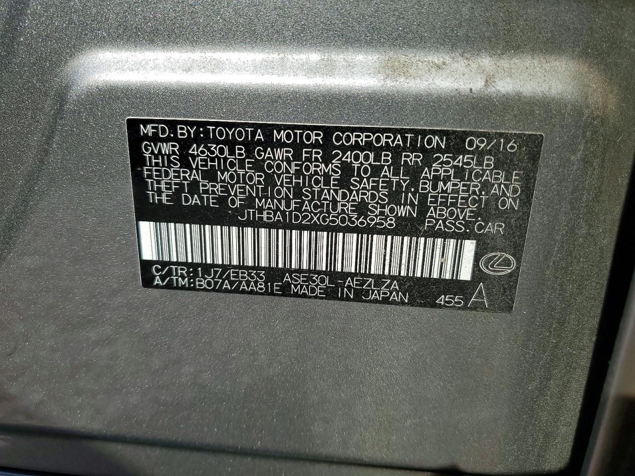 2016 LEXUS IS 200t