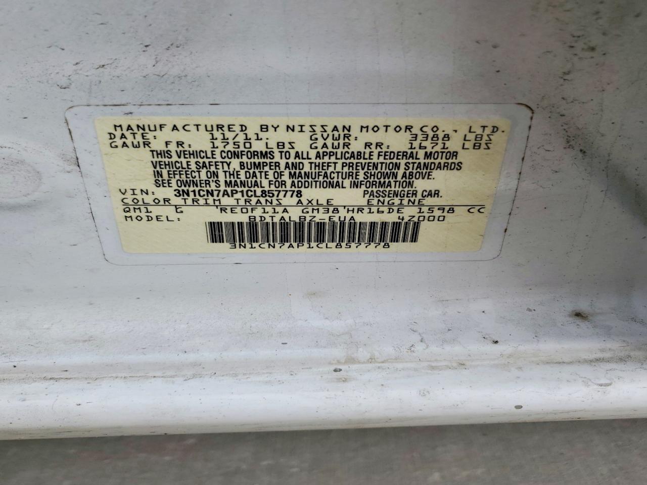 2012 NISSAN VERSA