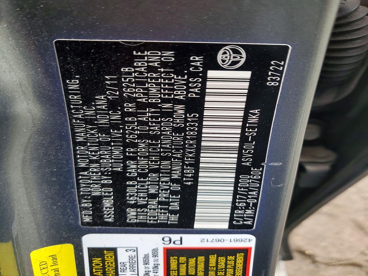 2012 TOYOTA CAMRY