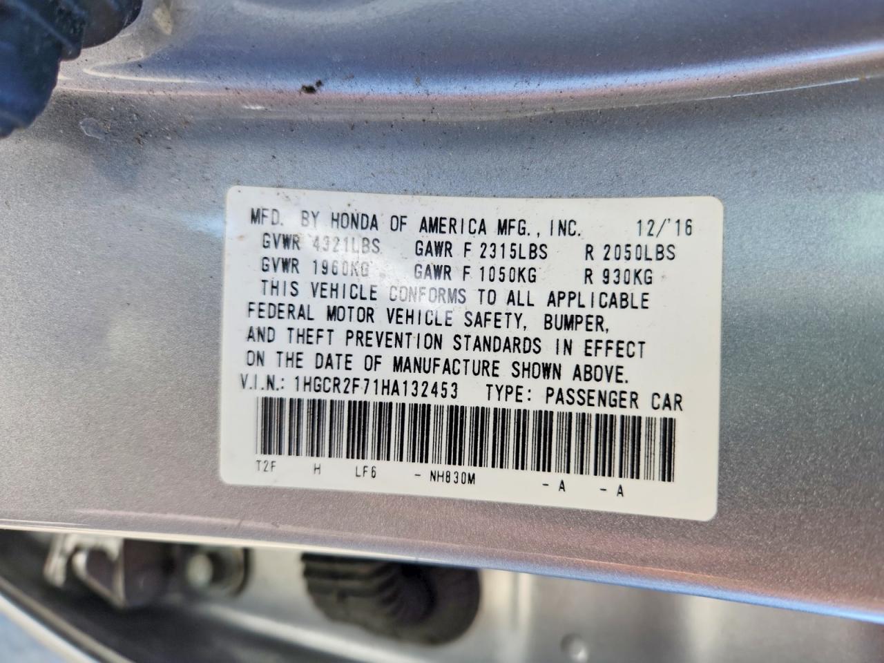 2017 HONDA ACCORD
