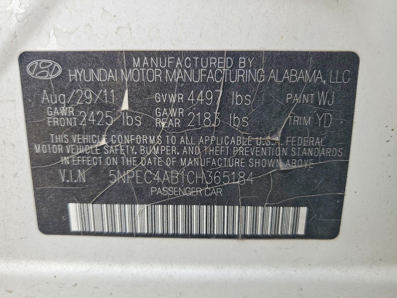 2012 HYUNDAI SONATA