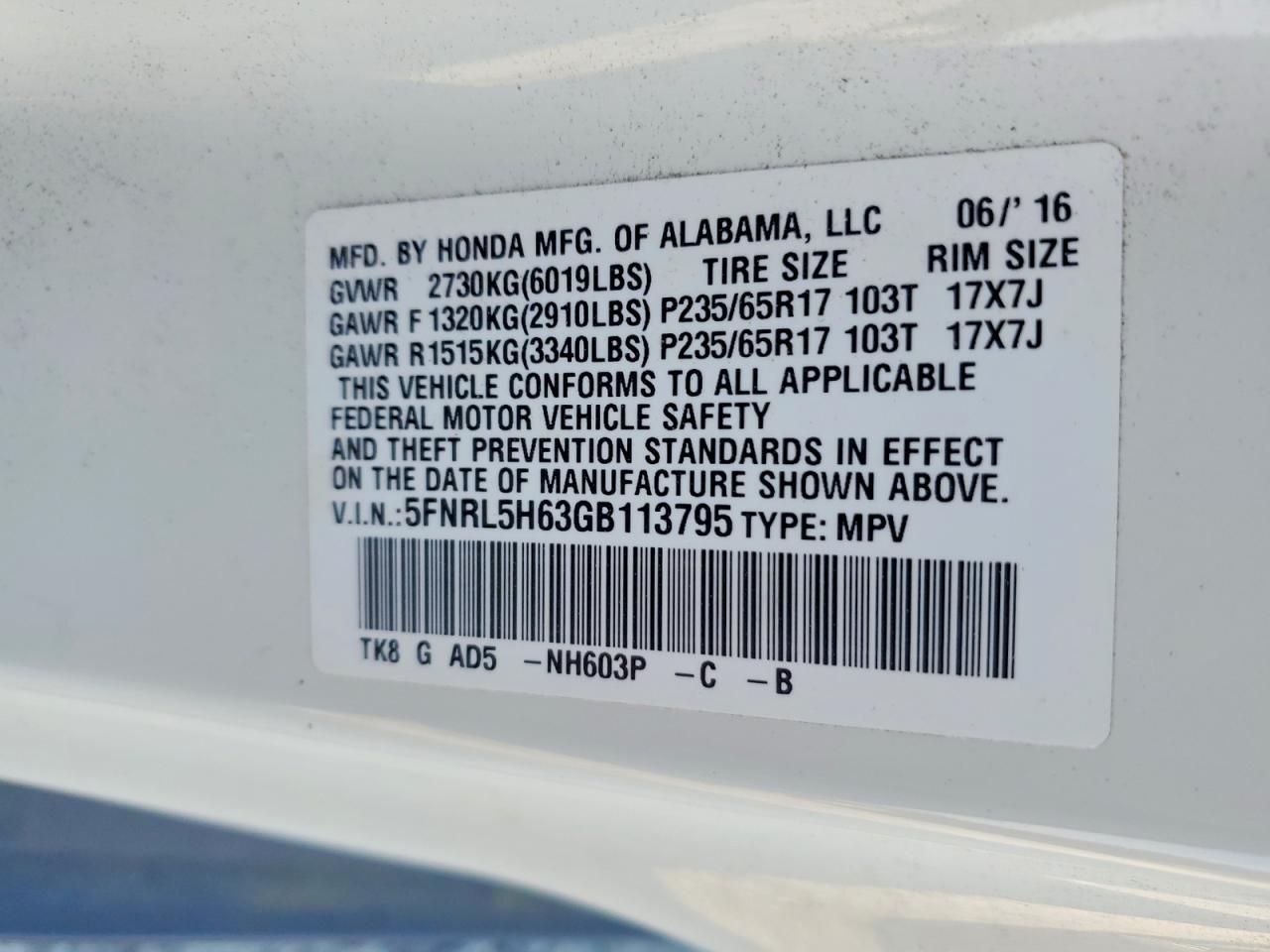2016 HONDA ODYSSEY