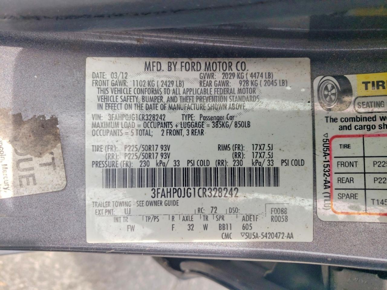 2012 FORD FUSION
