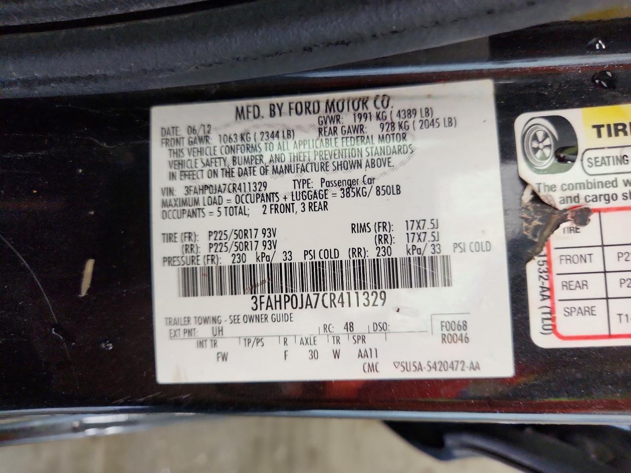 2012 FORD FUSION