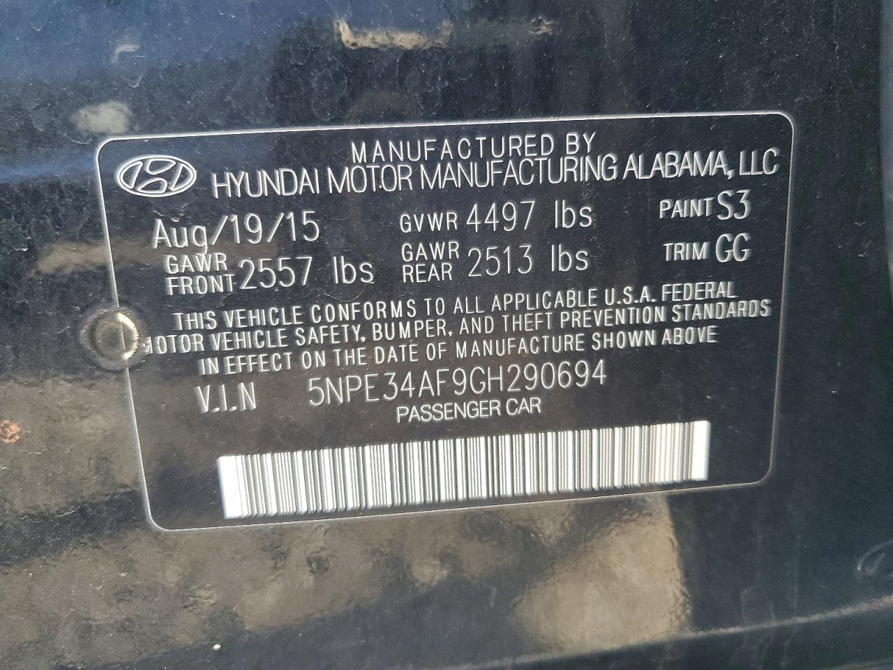 2016 HYUNDAI SONATA