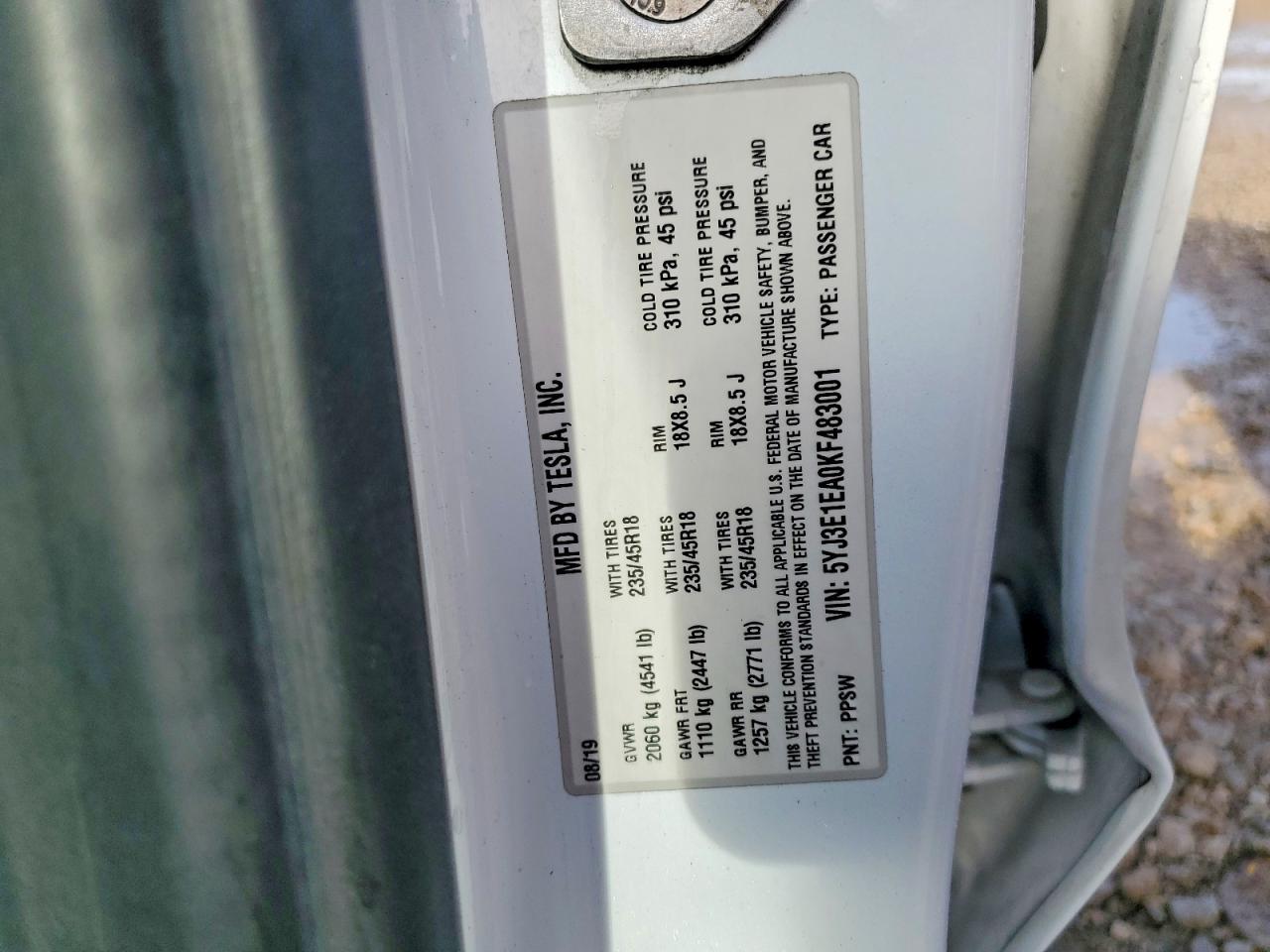 2019 TESLA MODEL 3