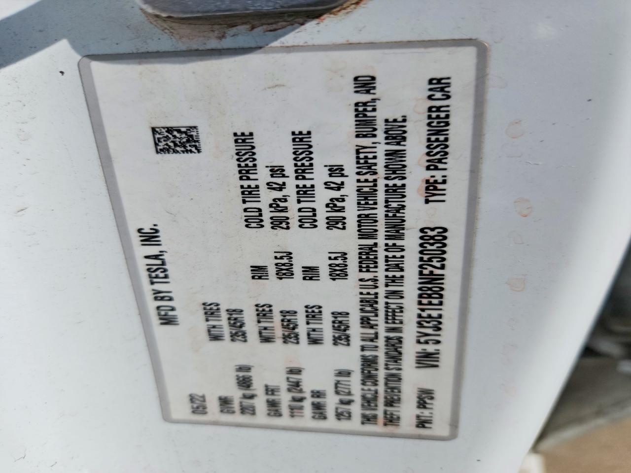 2022 TESLA MODEL 3