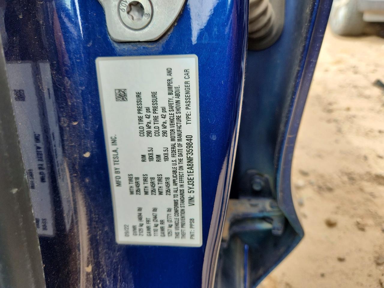 2022 TESLA MODEL 3