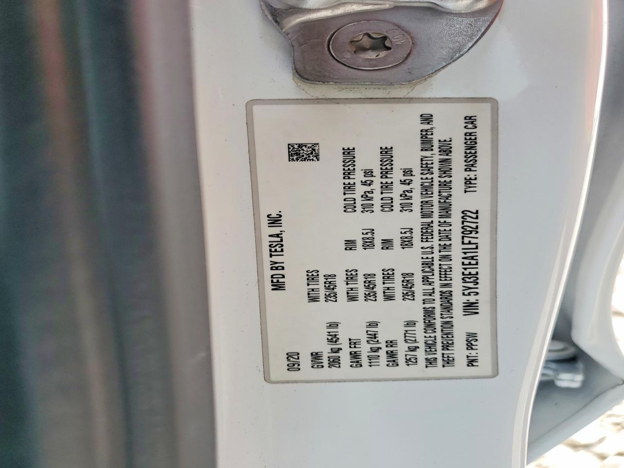 2020 TESLA MODEL 3