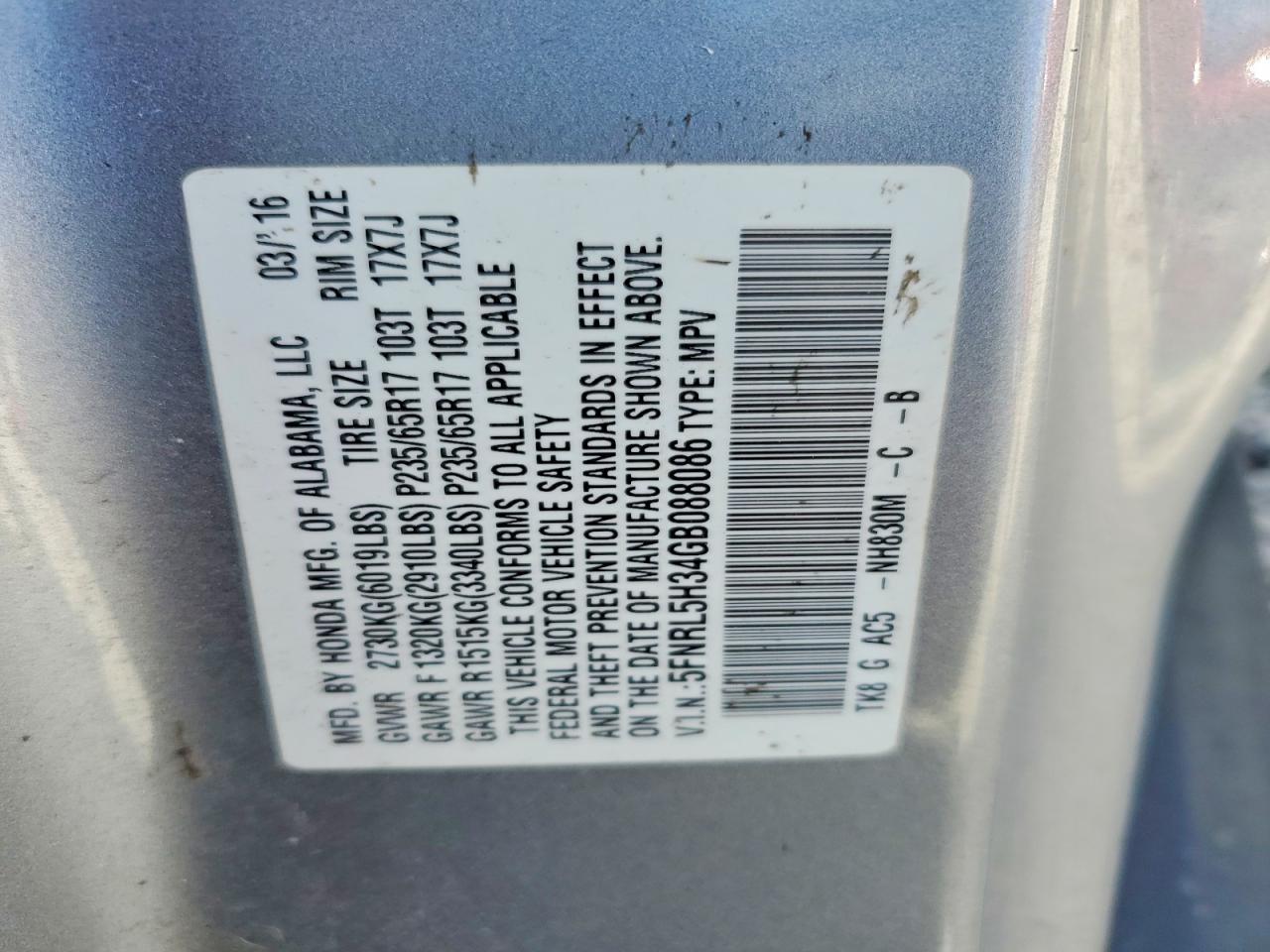 2016 HONDA ODYSSEY