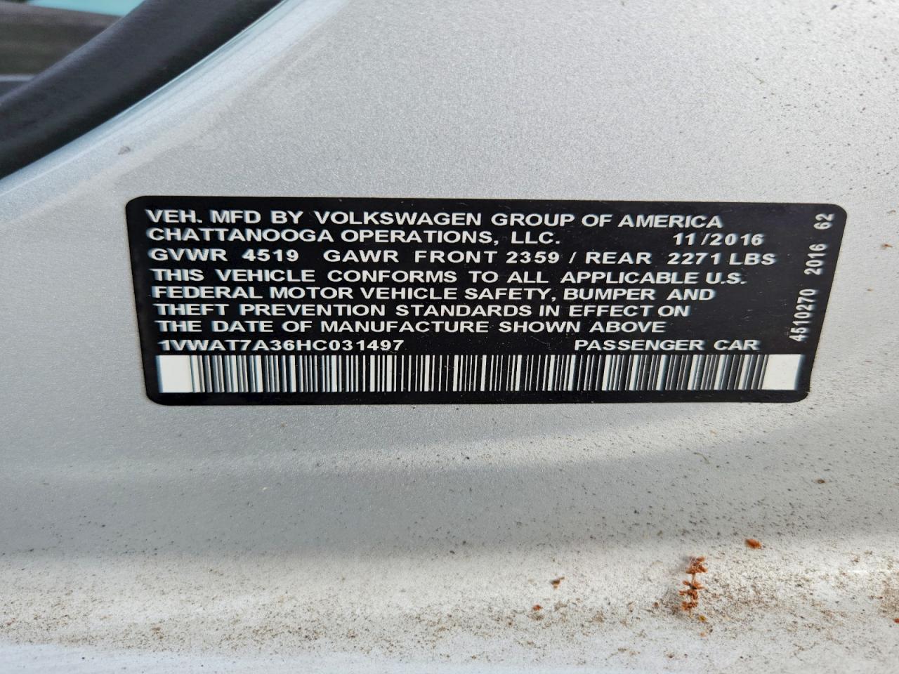 2017 VOLKSWAGEN Passat