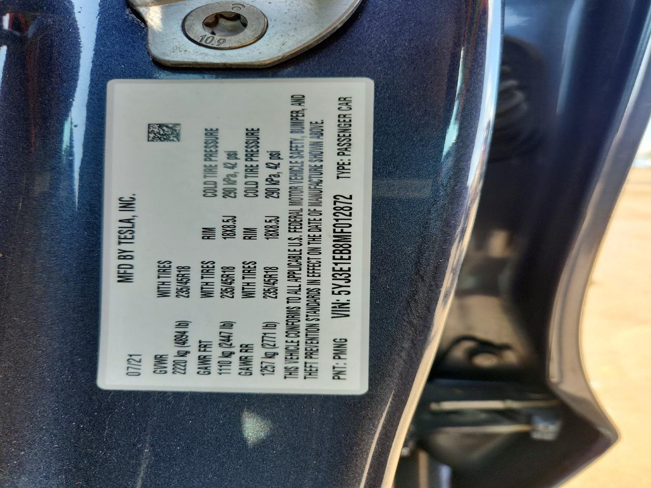 2021 TESLA MODEL 3