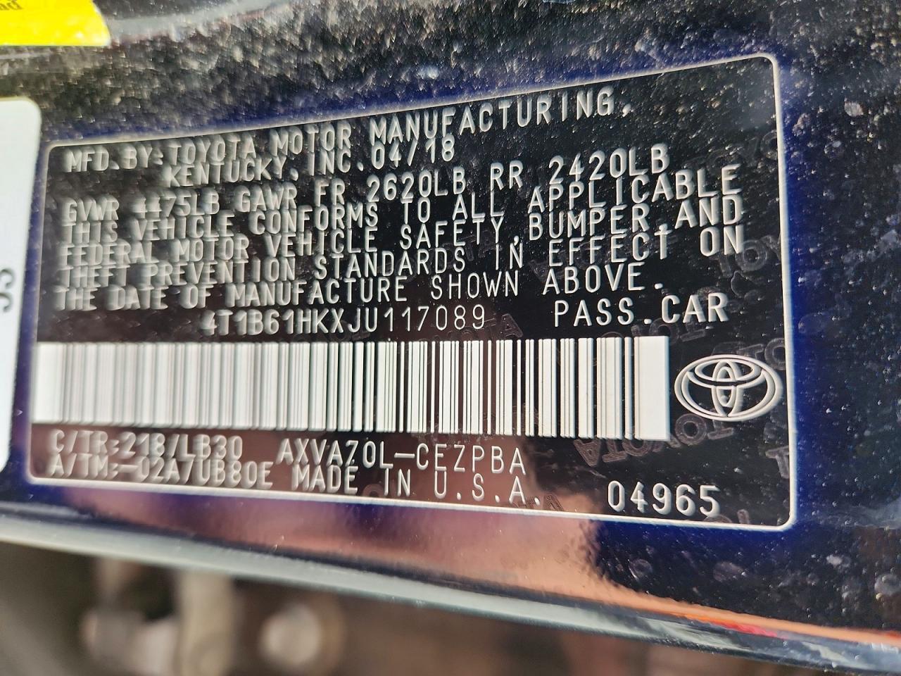 2018 TOYOTA CAMRY