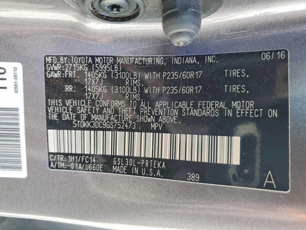 2016 TOYOTA SIENNA