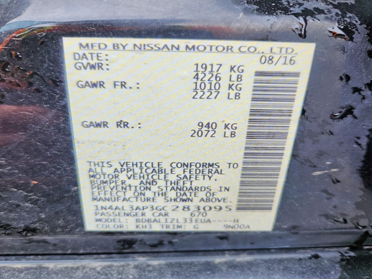 2016 NISSAN ALTIMA