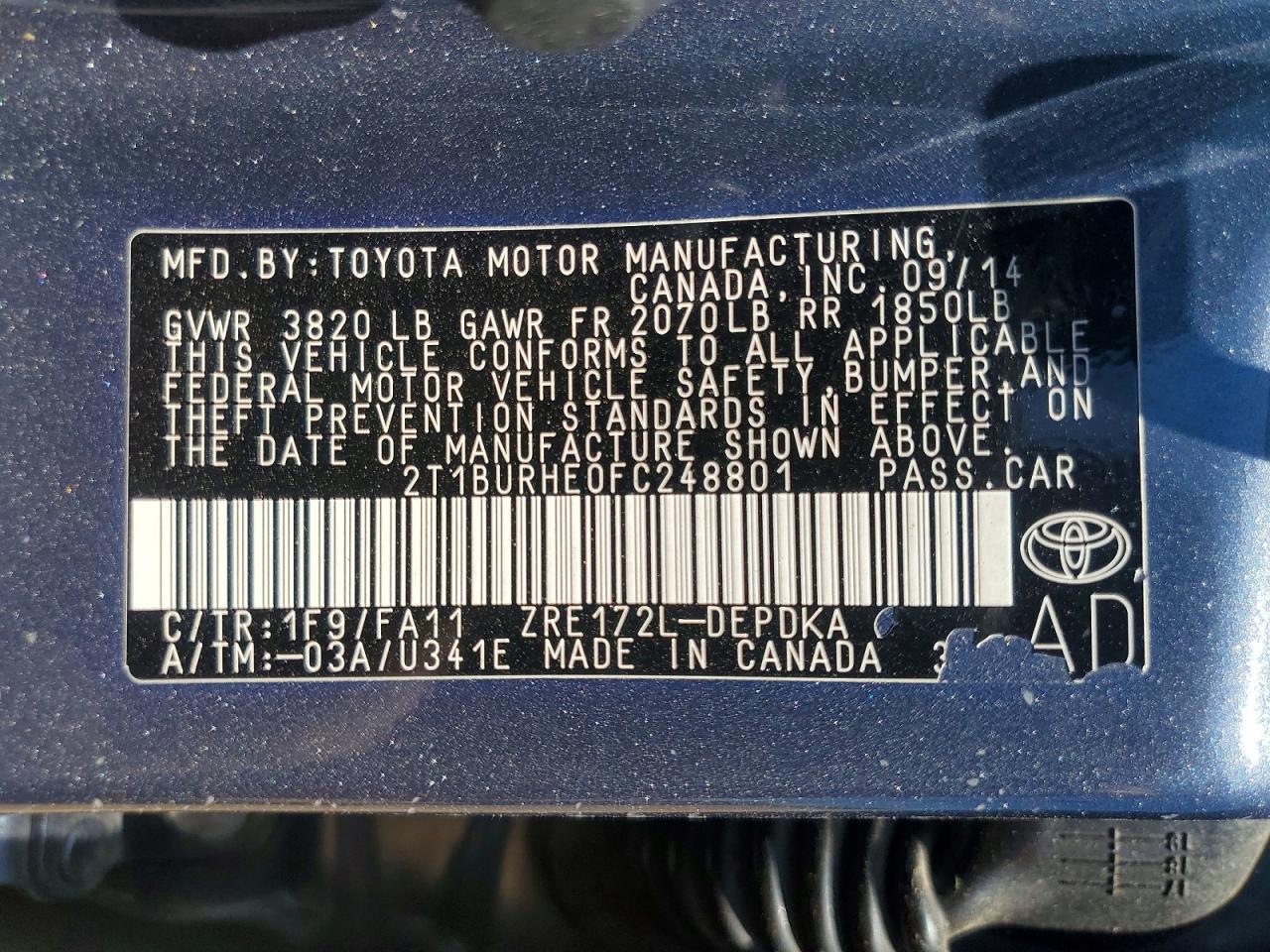 2015 TOYOTA COROLLA