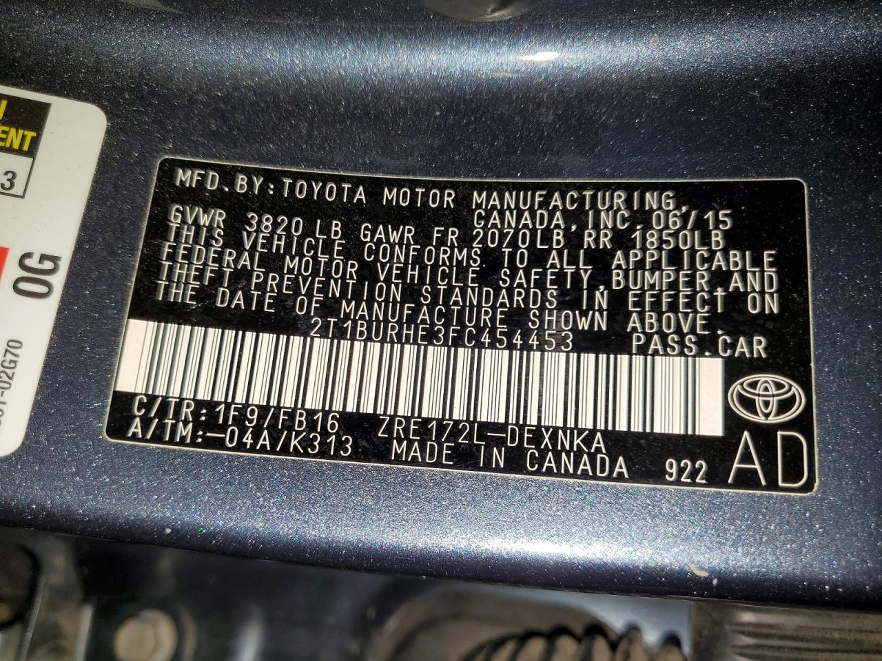 2015 TOYOTA COROLLA
