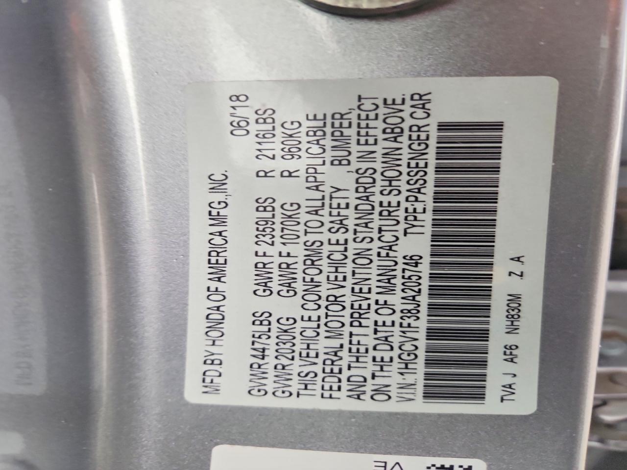 2018 HONDA ACCORD