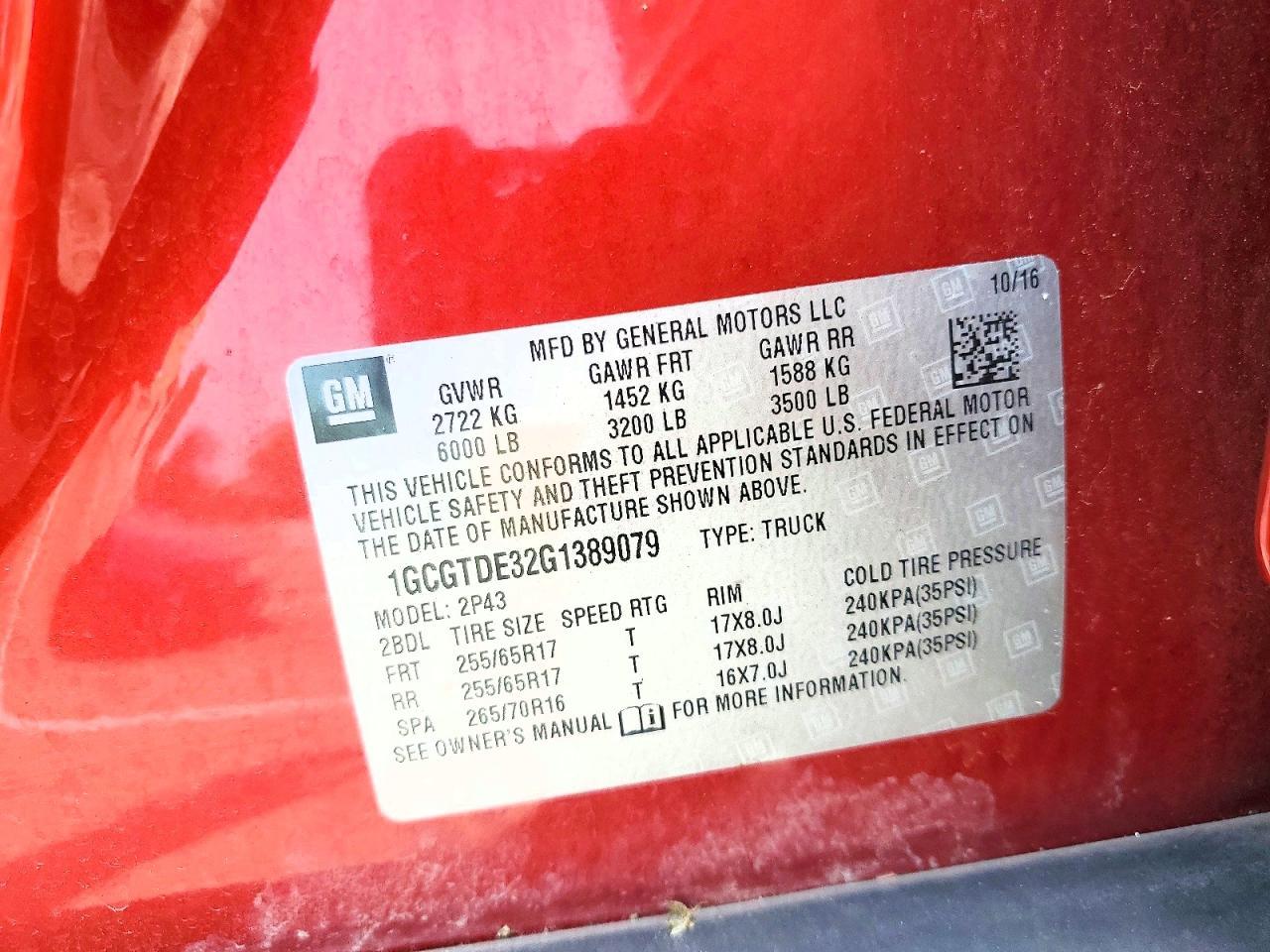 2016 CHEVROLET COLORADO