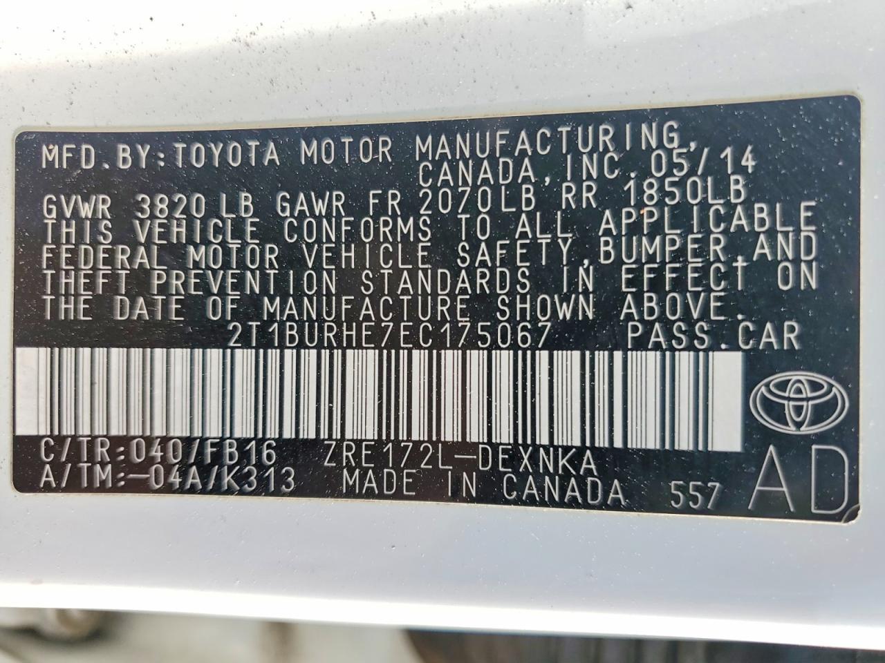 2014 TOYOTA COROLLA