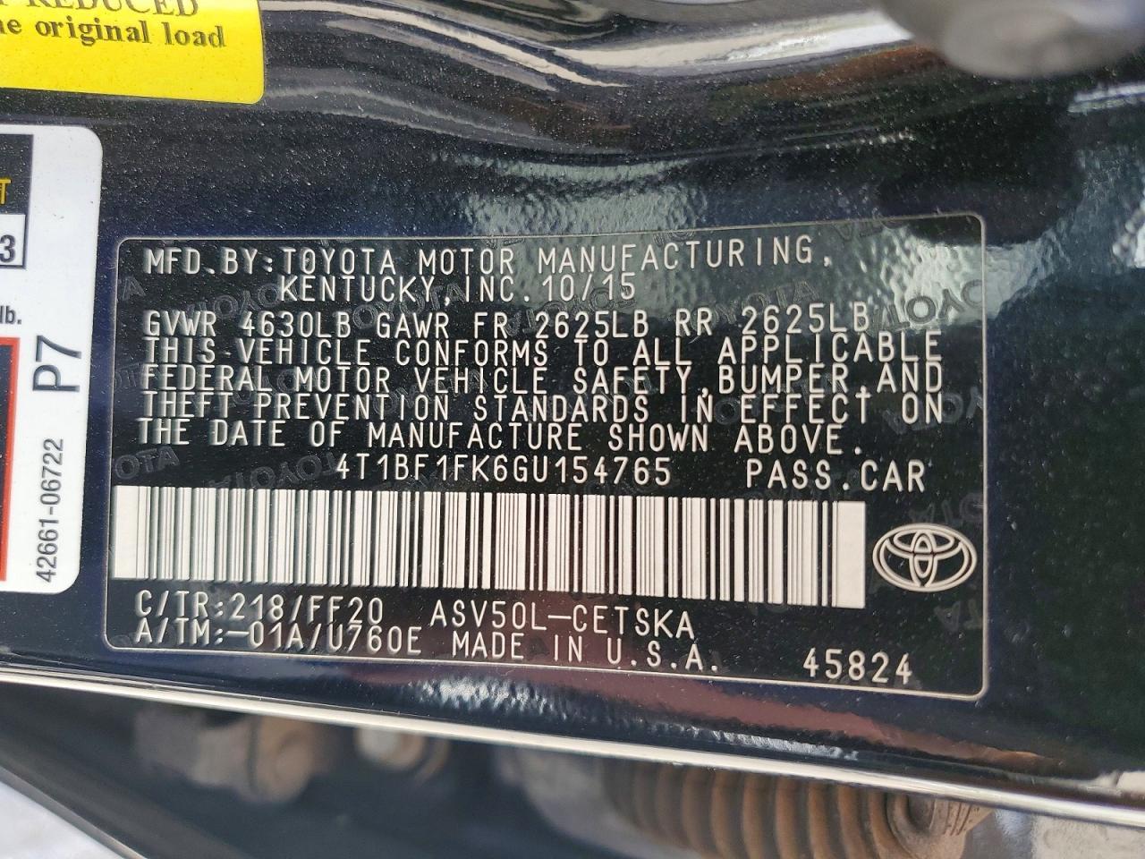 2016 TOYOTA CAMRY