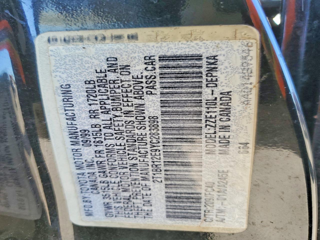 2000 TOYOTA COROLLA