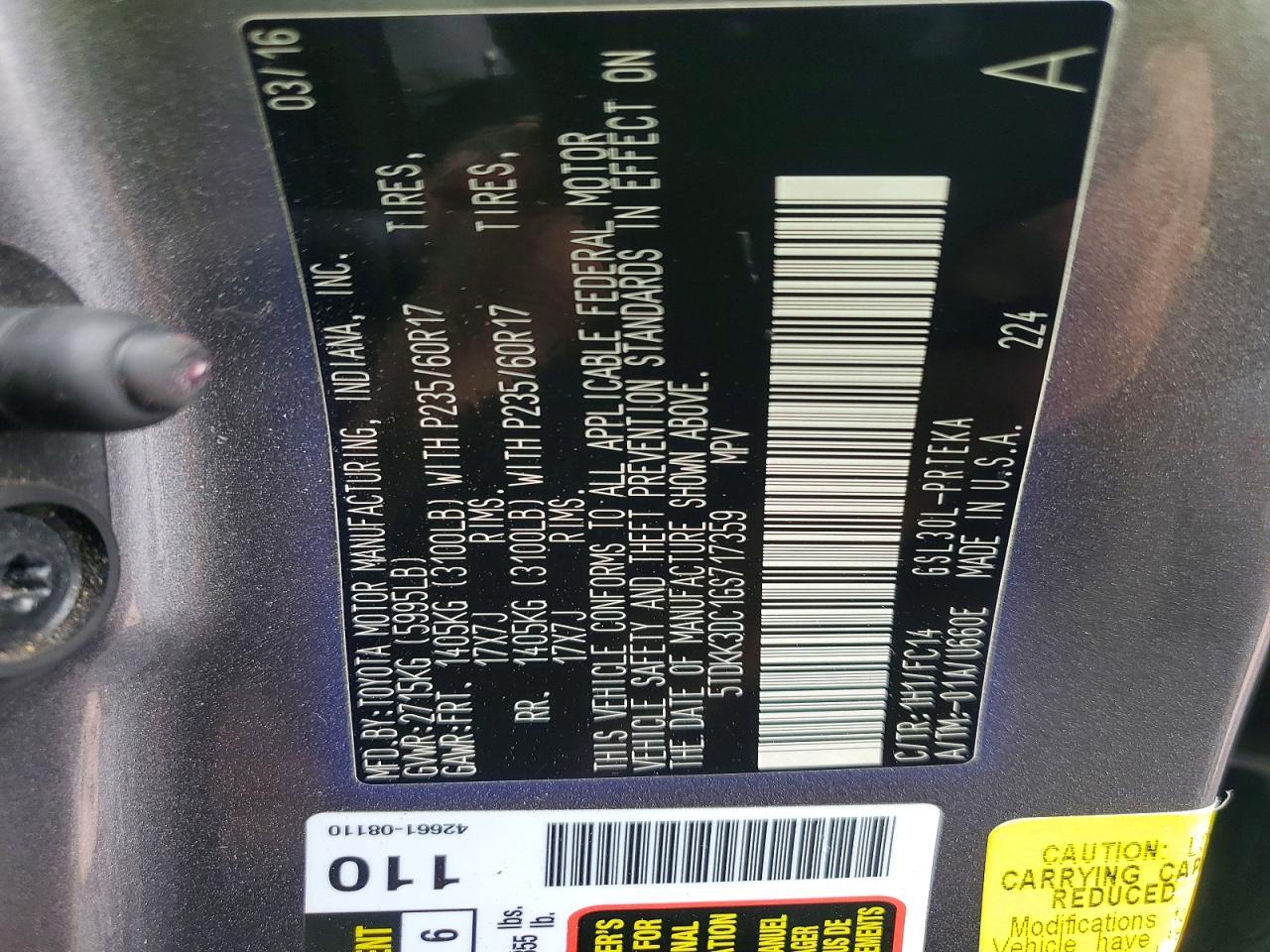 2016 TOYOTA SIENNA