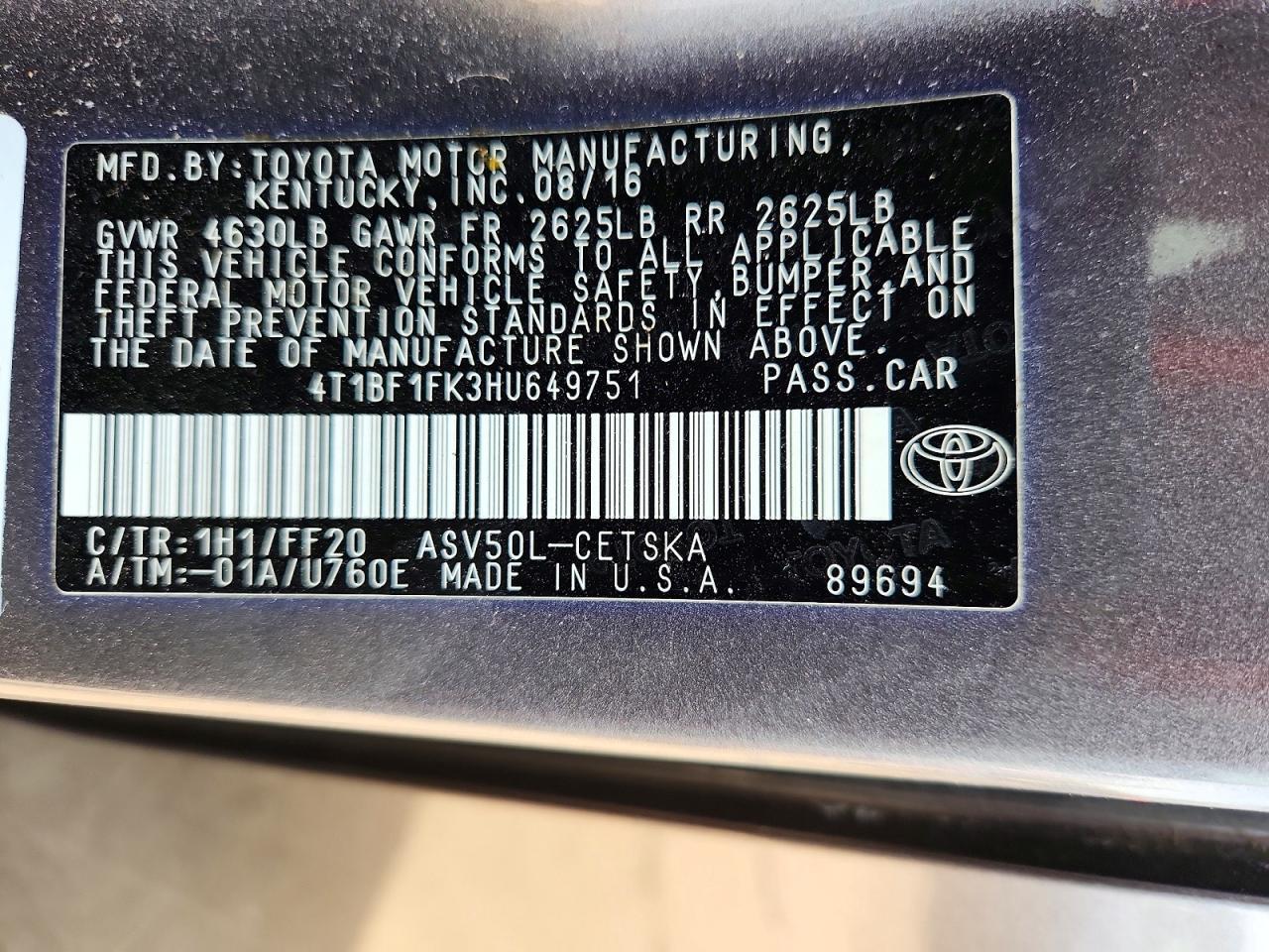 2017 TOYOTA CAMRY