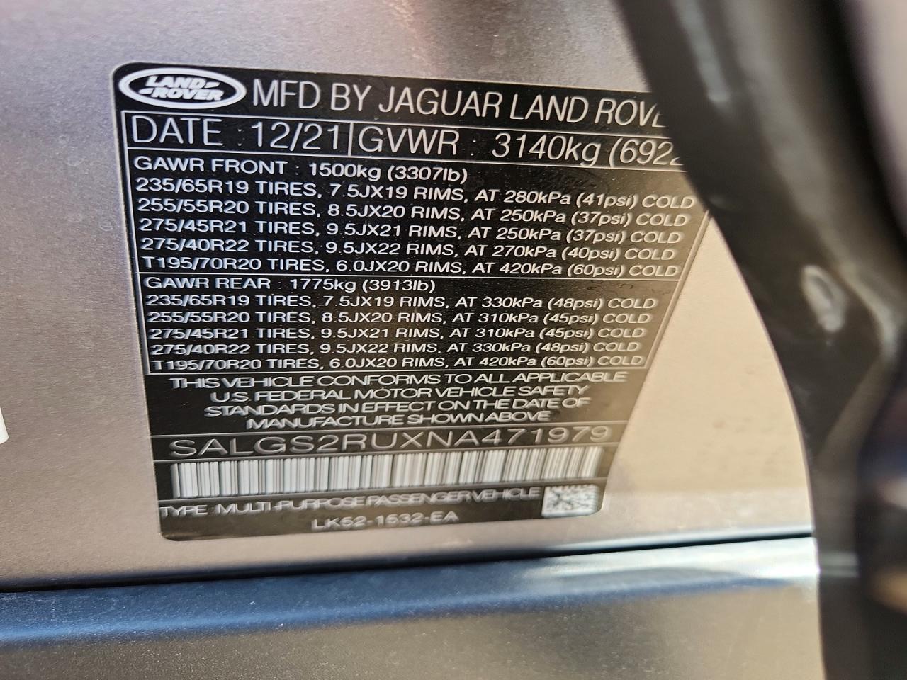 2022 LAND ROVER RANGE ROVER