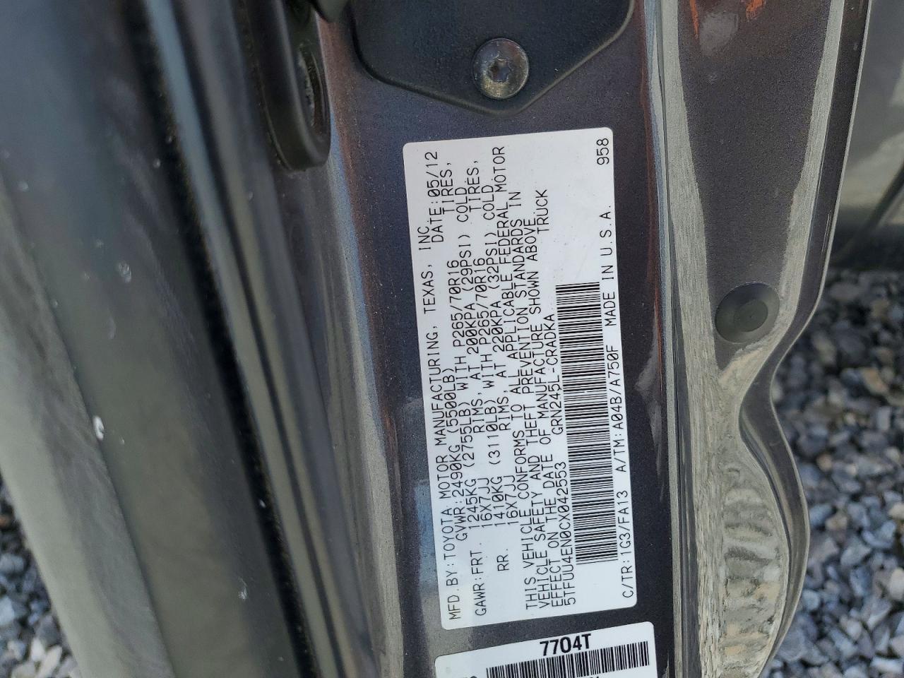 2012 TOYOTA TACOMA