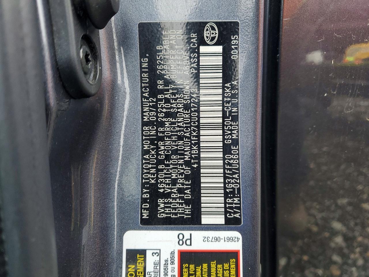 2012 TOYOTA CAMRY