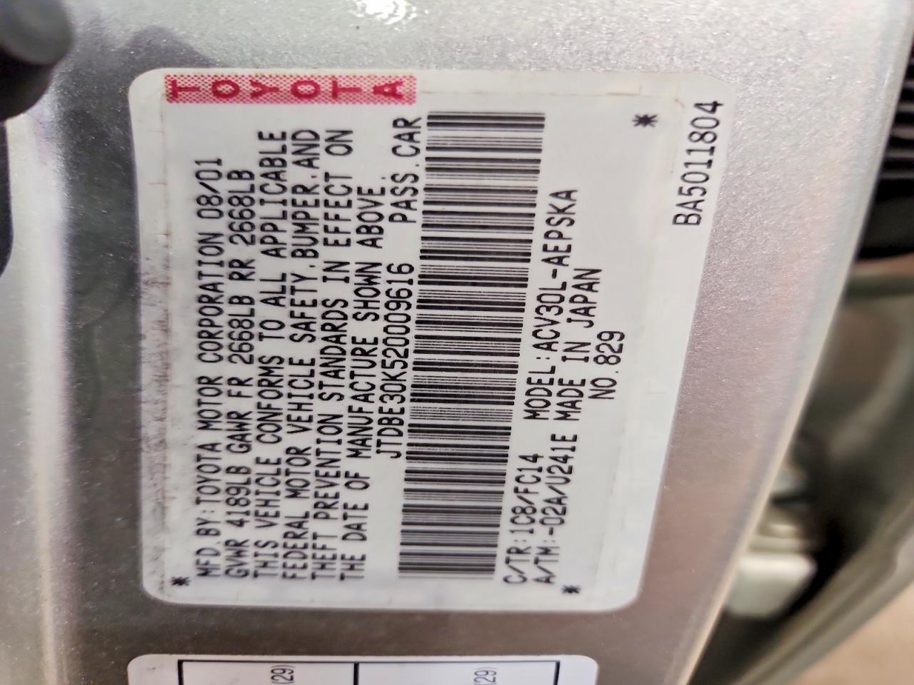 2002 TOYOTA CAMRY