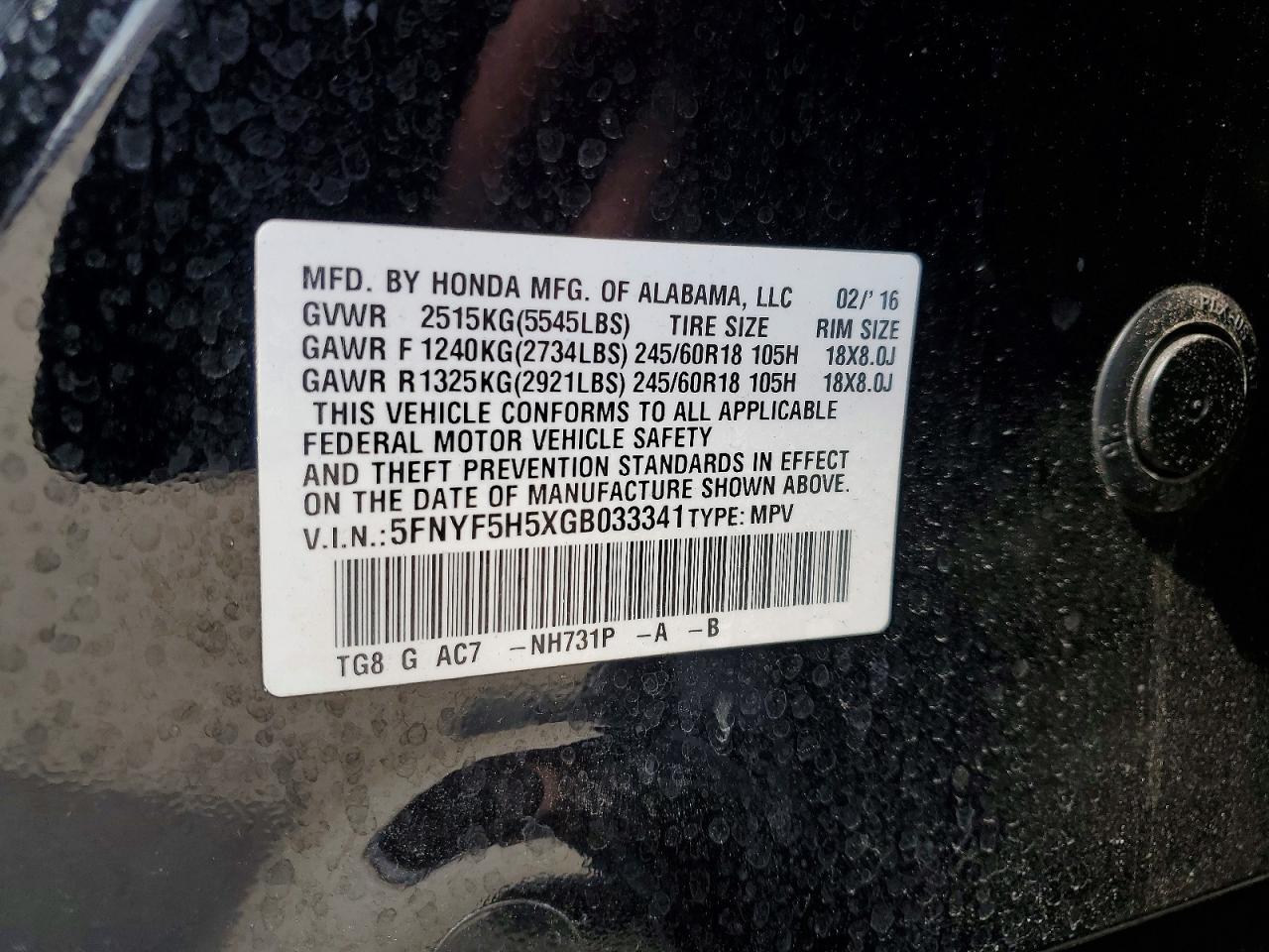2016 HONDA PILOT