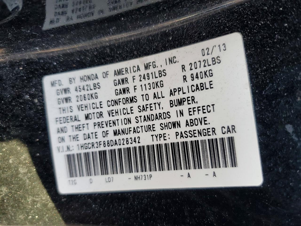 2013 HONDA ACCORD