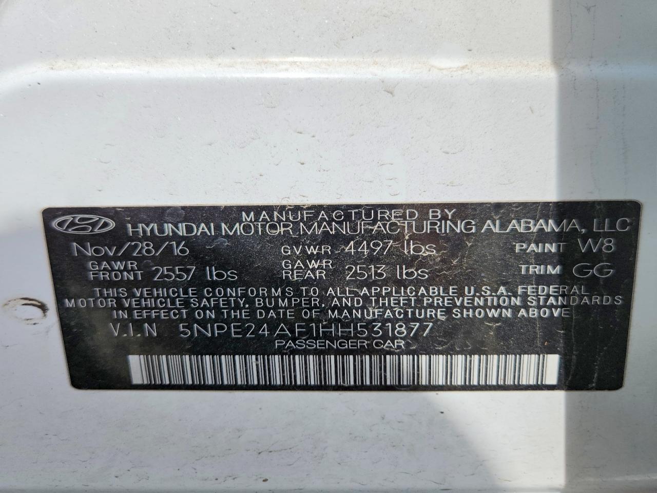 2017 HYUNDAI SONATA