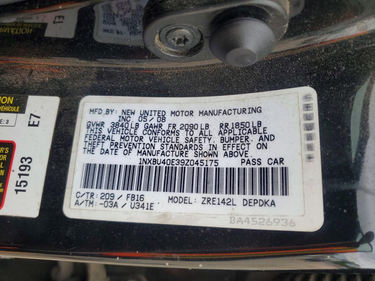 2009 TOYOTA COROLLA