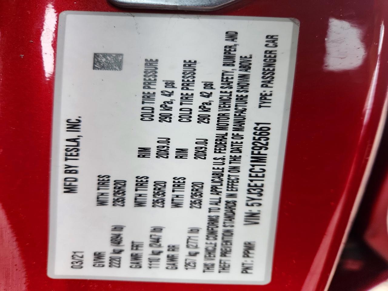 2021 TESLA MODEL 3