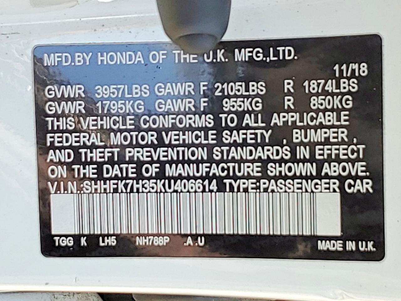 2019 HONDA CIVIC
