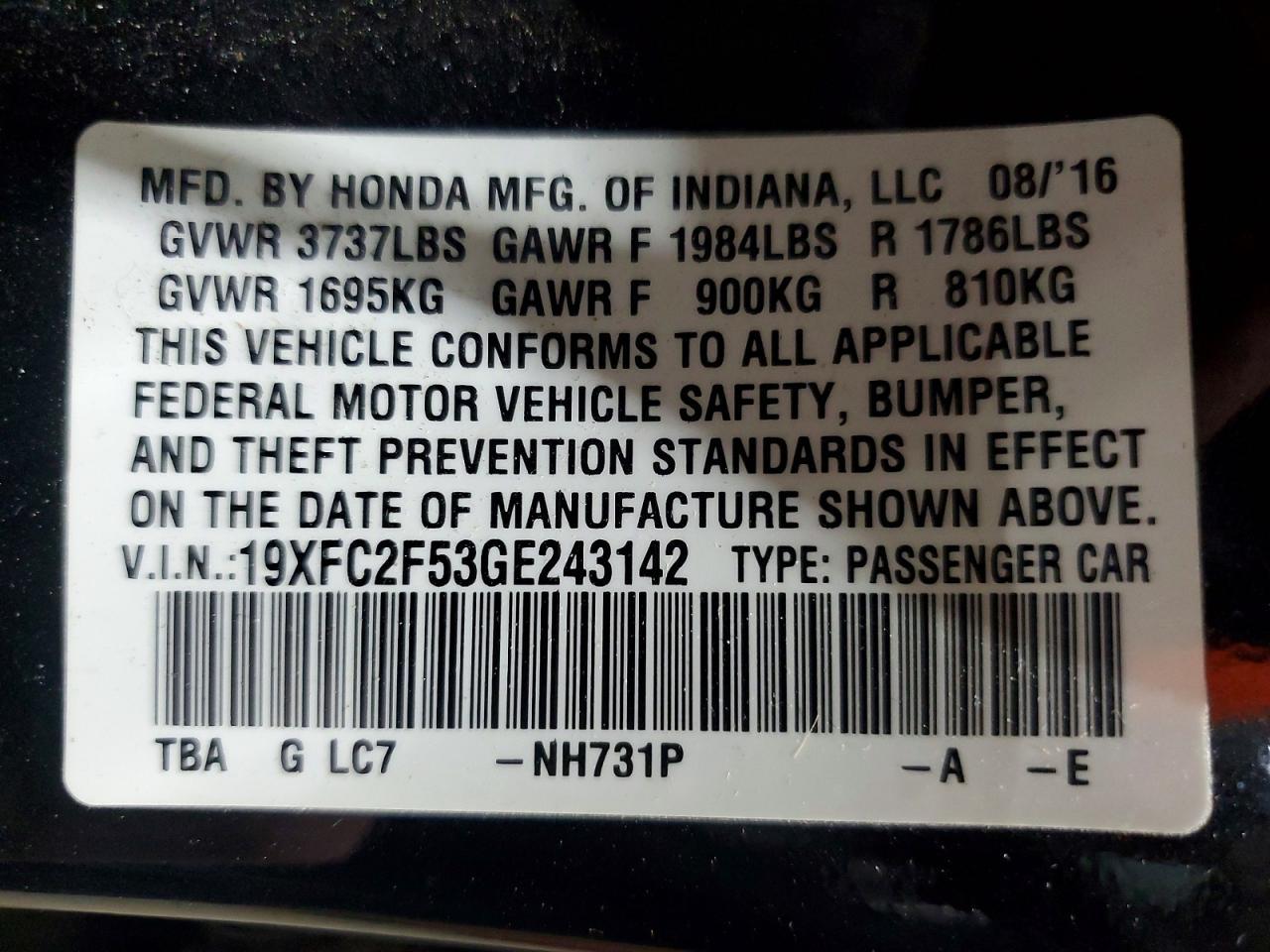 2016 HONDA CIVIC