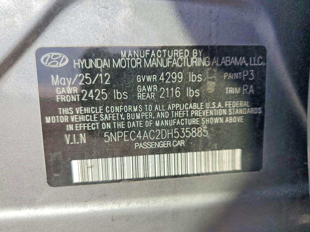 2013 HYUNDAI SONATA