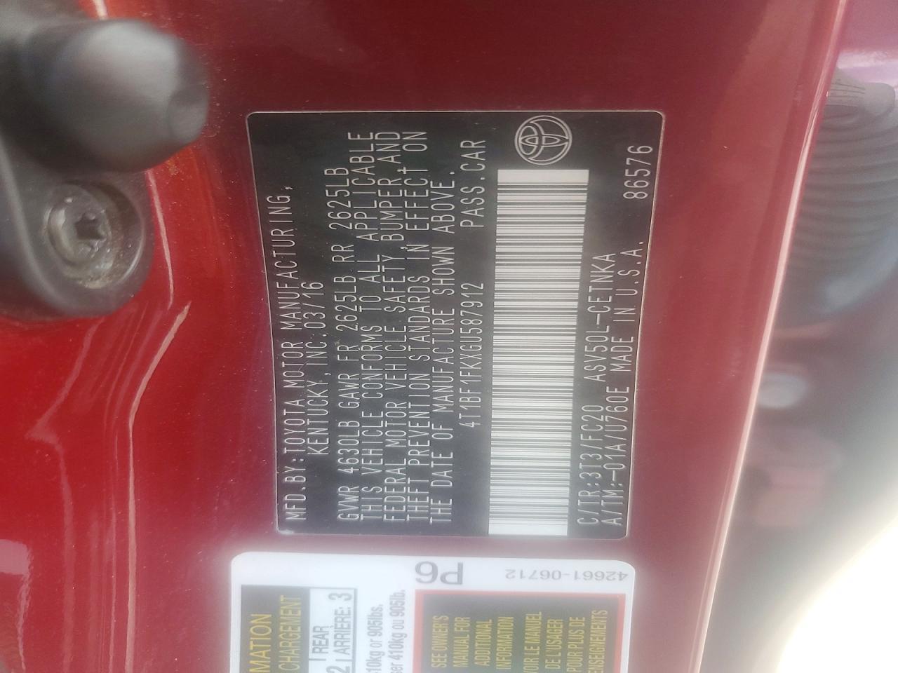 2016 TOYOTA CAMRY