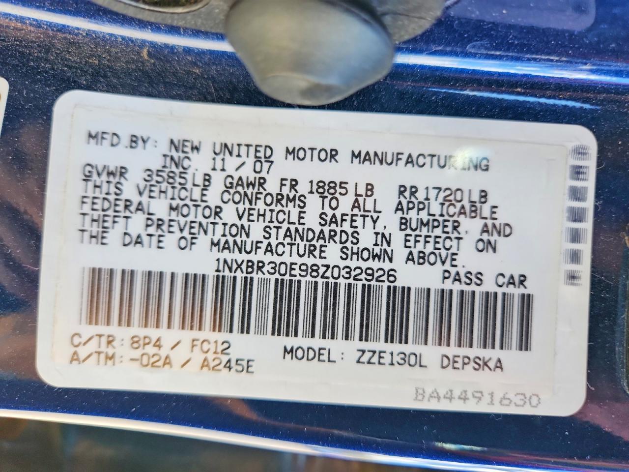 2008 TOYOTA COROLLA