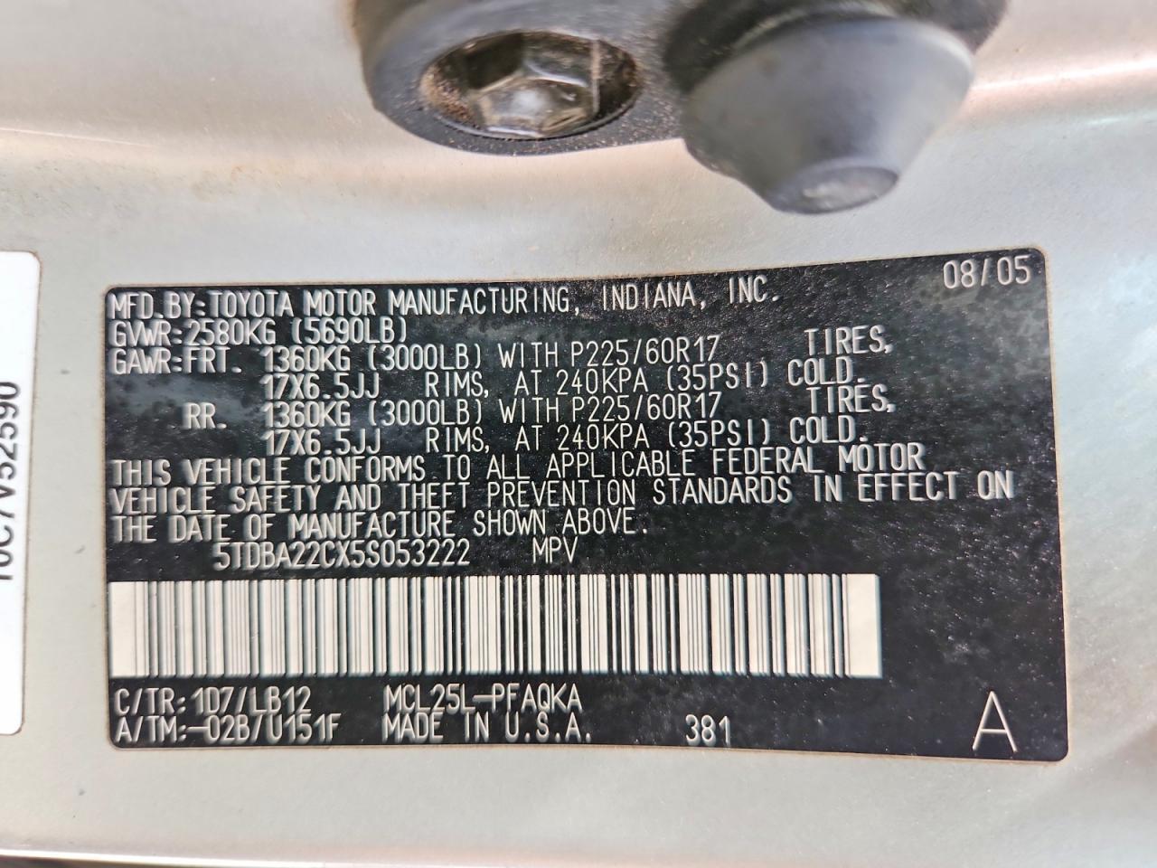 2005 TOYOTA SIENNA