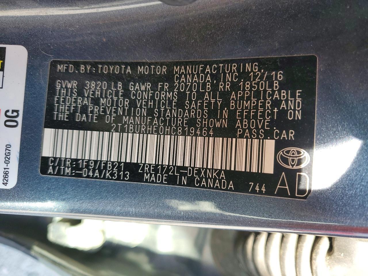 2017 TOYOTA COROLLA
