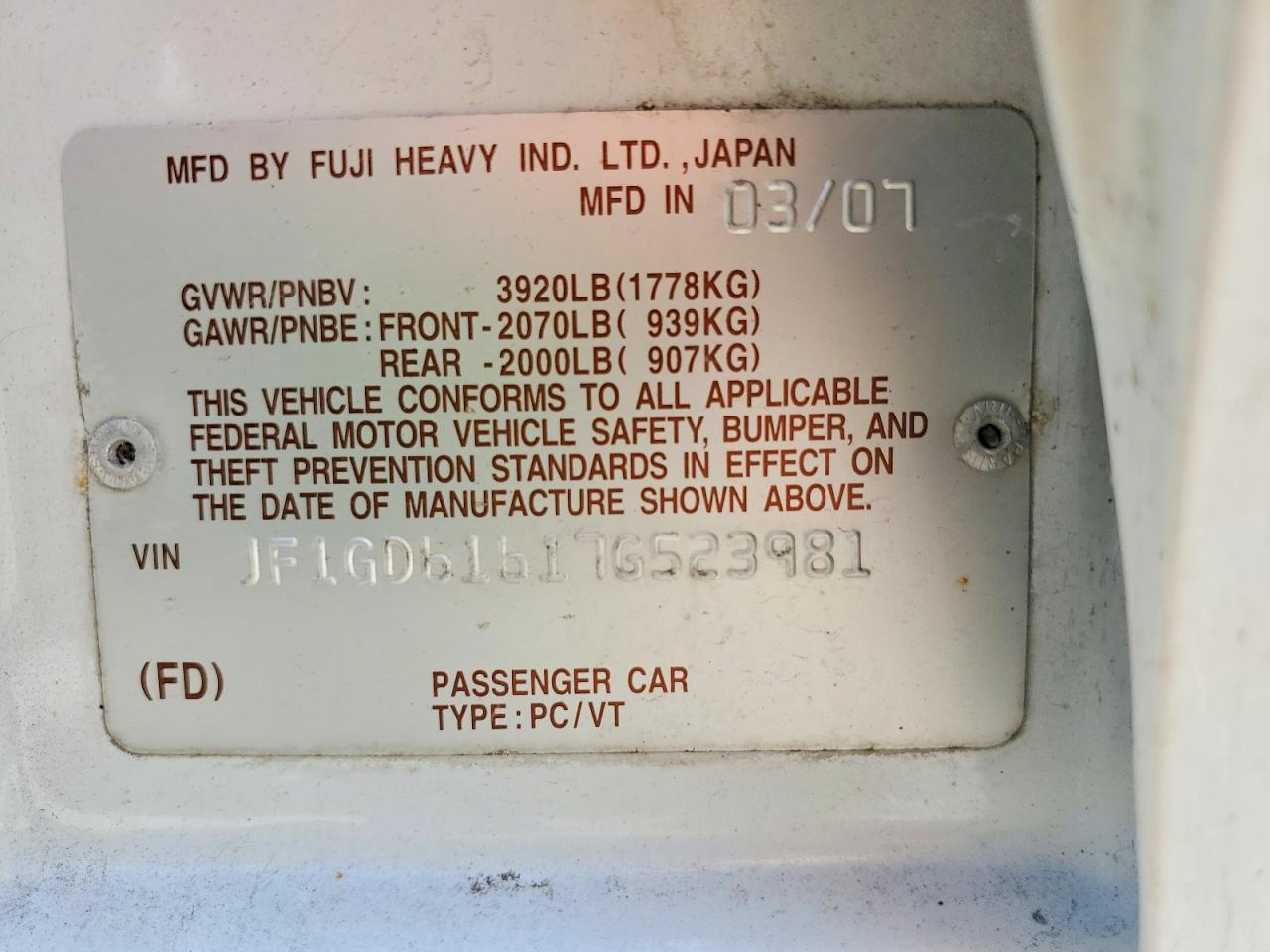 2007 SUBARU IMPREZA