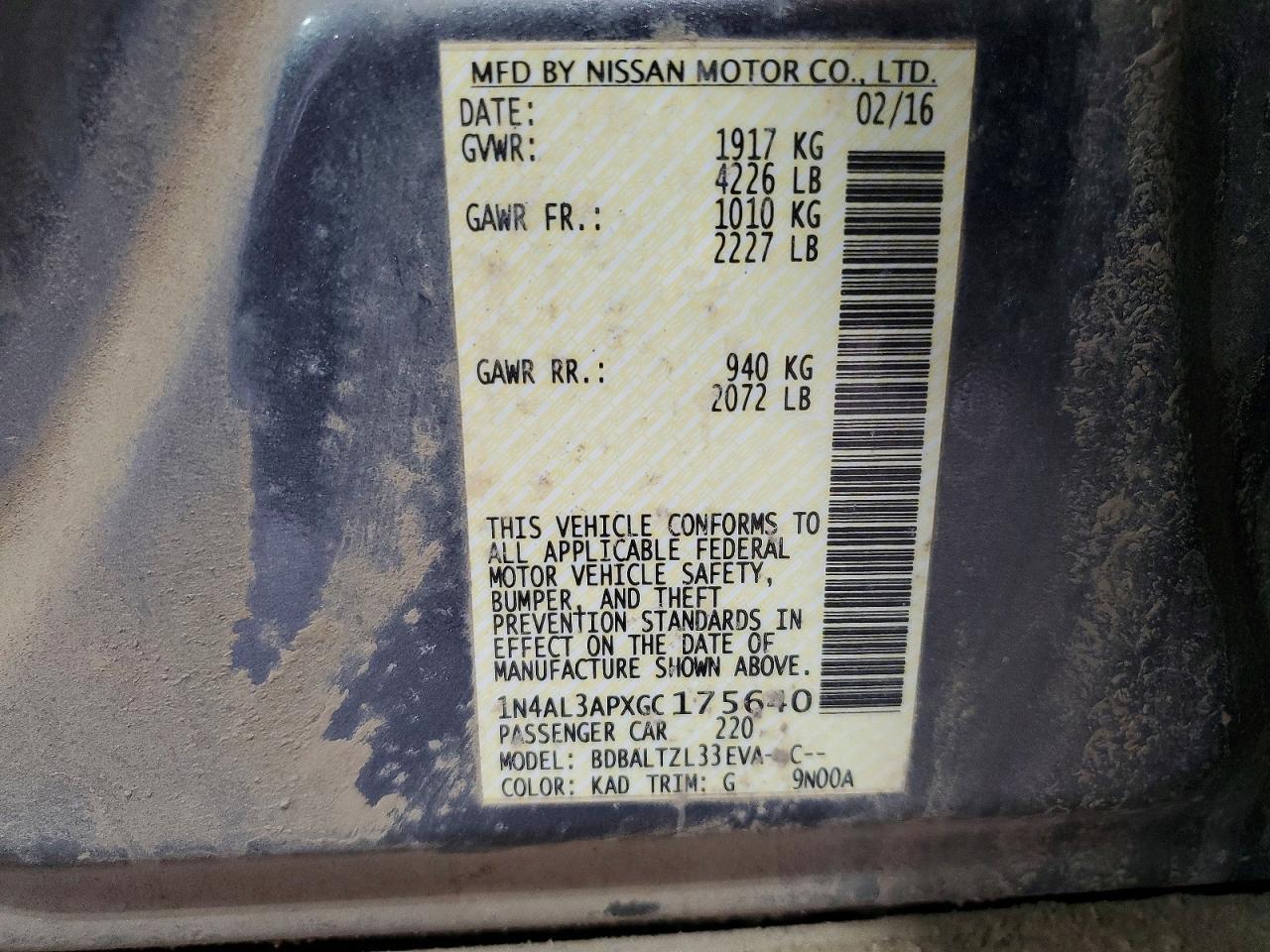 2016 NISSAN ALTIMA