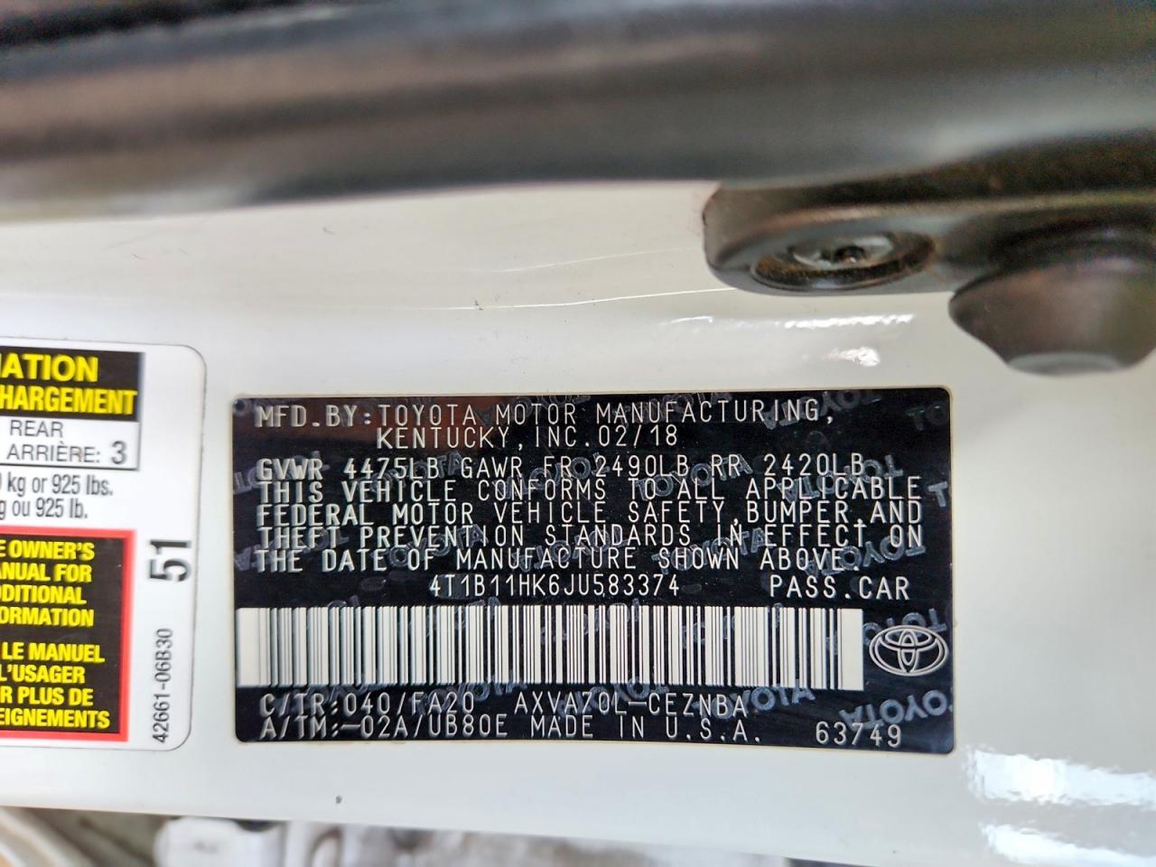 2018 TOYOTA CAMRY