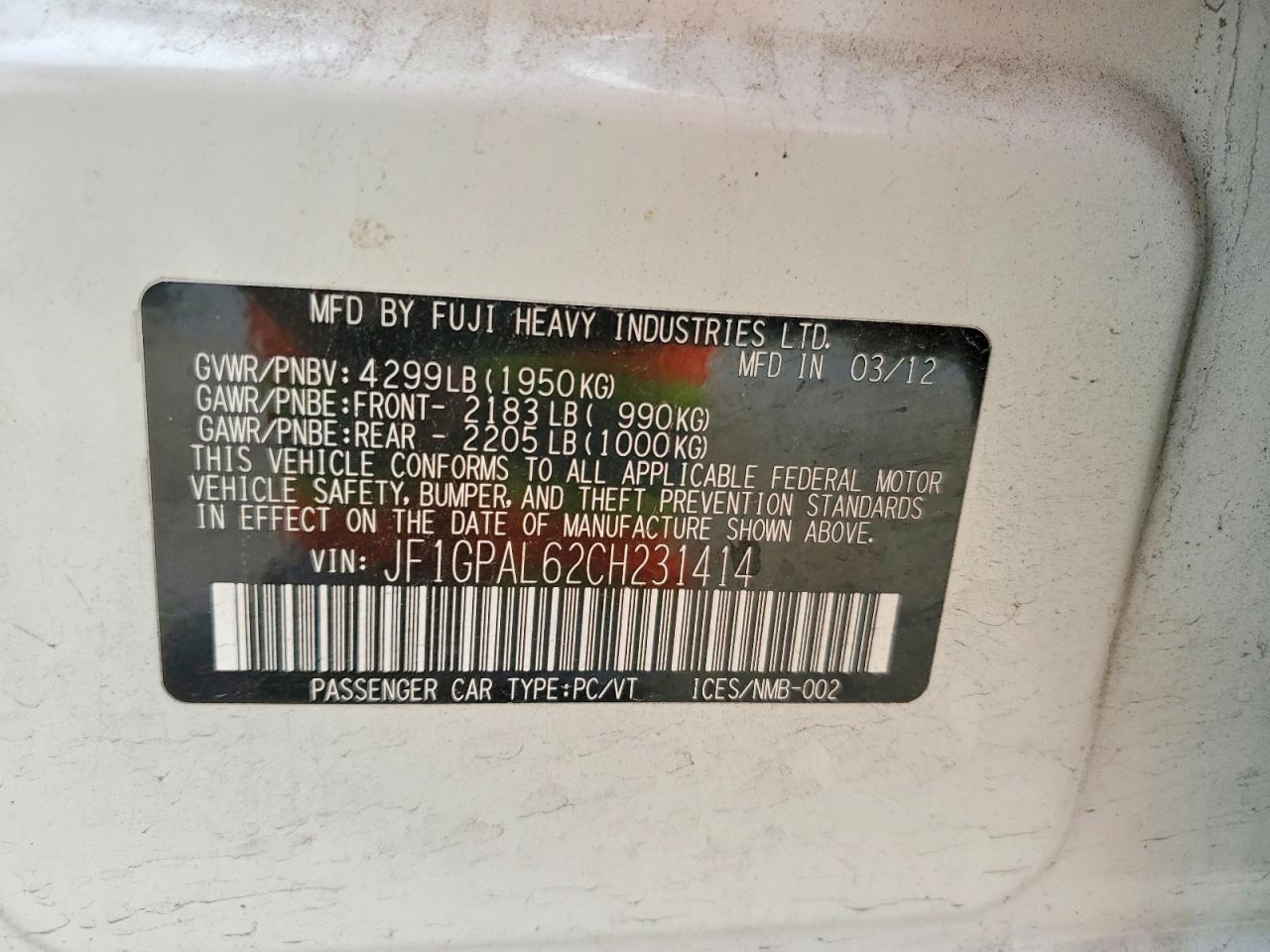 2012 SUBARU IMPREZA